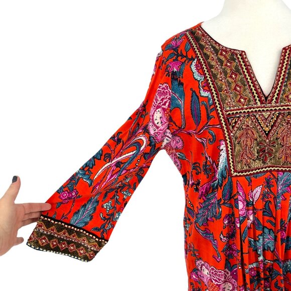 Soft Surroundings Embroidered Sequin Tunic Top Red Orange Floral Size Large - Picture 3 of 12